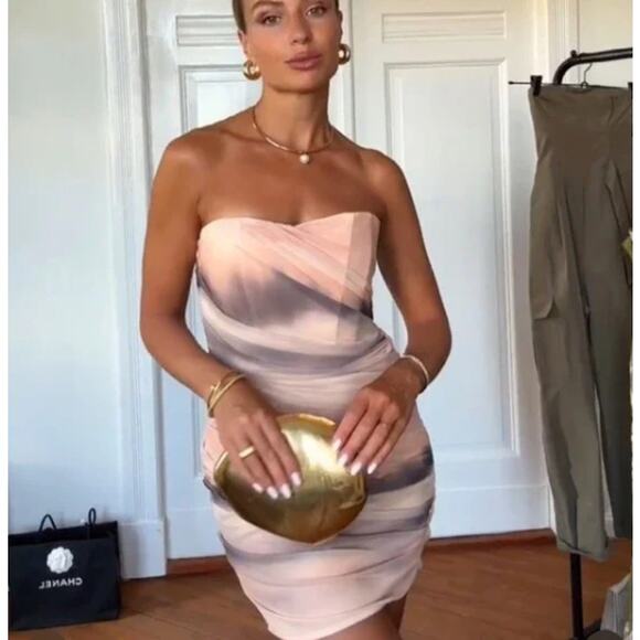 Zara Peach Cream Beige  Tie Dye Strapless Tulle Mini Dress Size XS - Picture 1 of 8